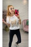 Beyaz Kelebek İşlemeli Tişört